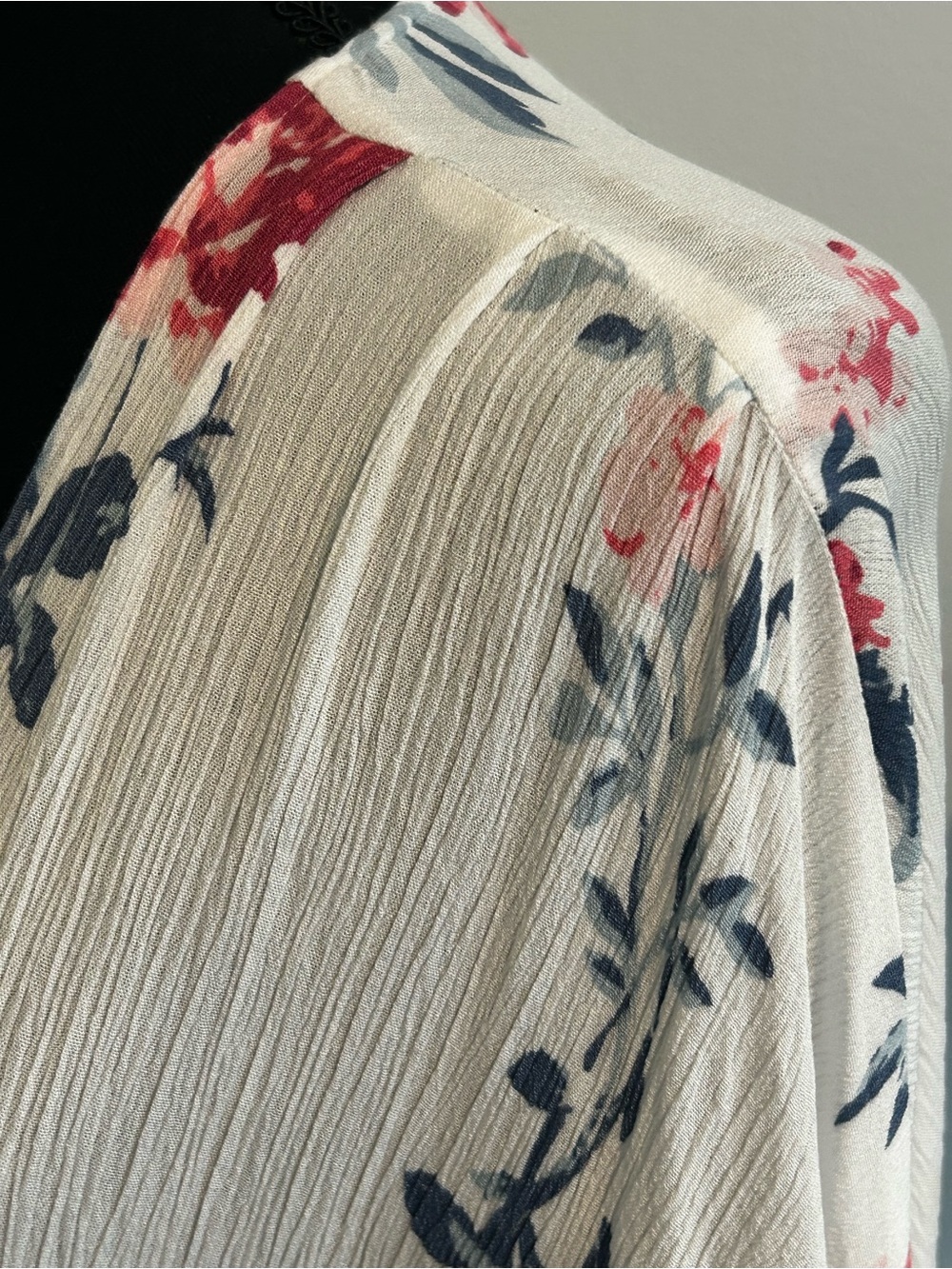 Moral Fiber White Kimono Cardigan with Pink Floral Print Size Large - Picture 4 of 8